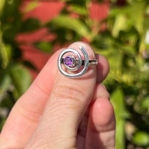 Sterling Silver Amethyst Spiral Ring, stamped .925, size 7.25